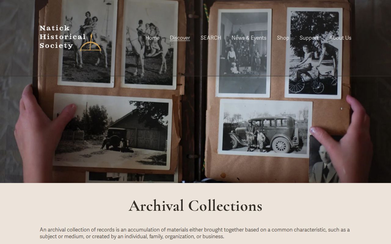 Natick city directory research reference showing the Natick Historical Society archival collections page