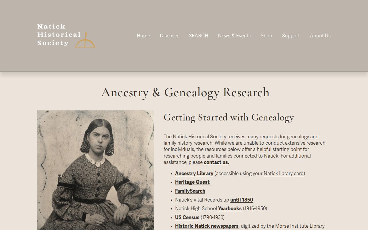 Natick city directory research reference showing the Historical Society genealogy collections page